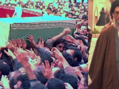 ببینید | ویدیویی کمتر دیده شده از حضور رهبر انقلاب در مراسم تشییع پیکر شهیدآوینی
